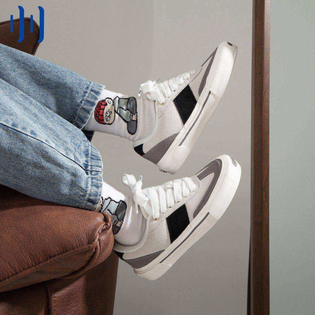 顽刻ollieskate面包鞋黑白灰撞色拼接复古低帮男女德训滑板鞋