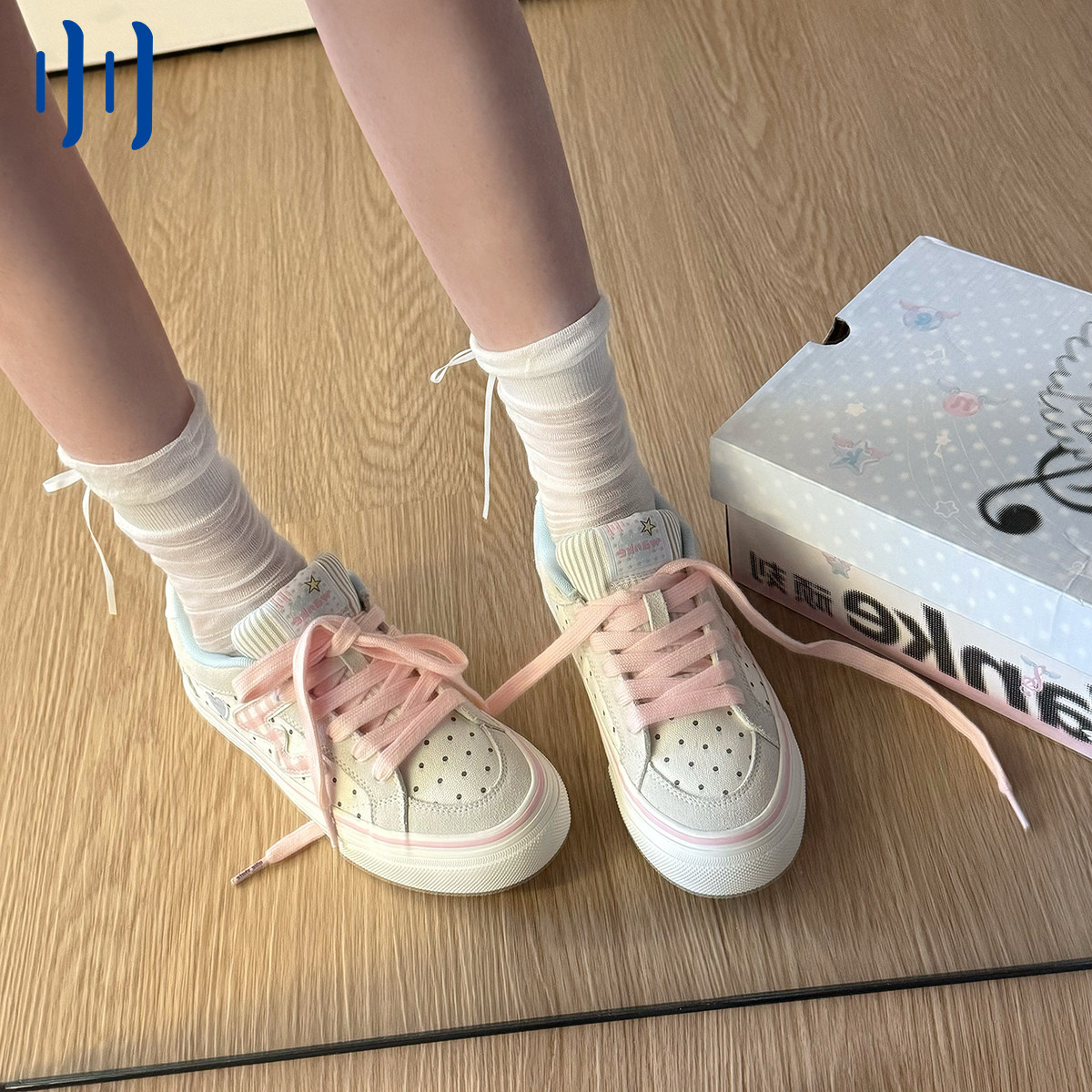 顽刻ollieskate粉色波点格子校园风W复古休闲学生男女国潮滑板鞋图片