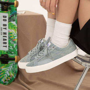 顽刻ollieskate水洗浅牛仔色帆布休闲低帮翻毛皮夏季 男女滑板鞋