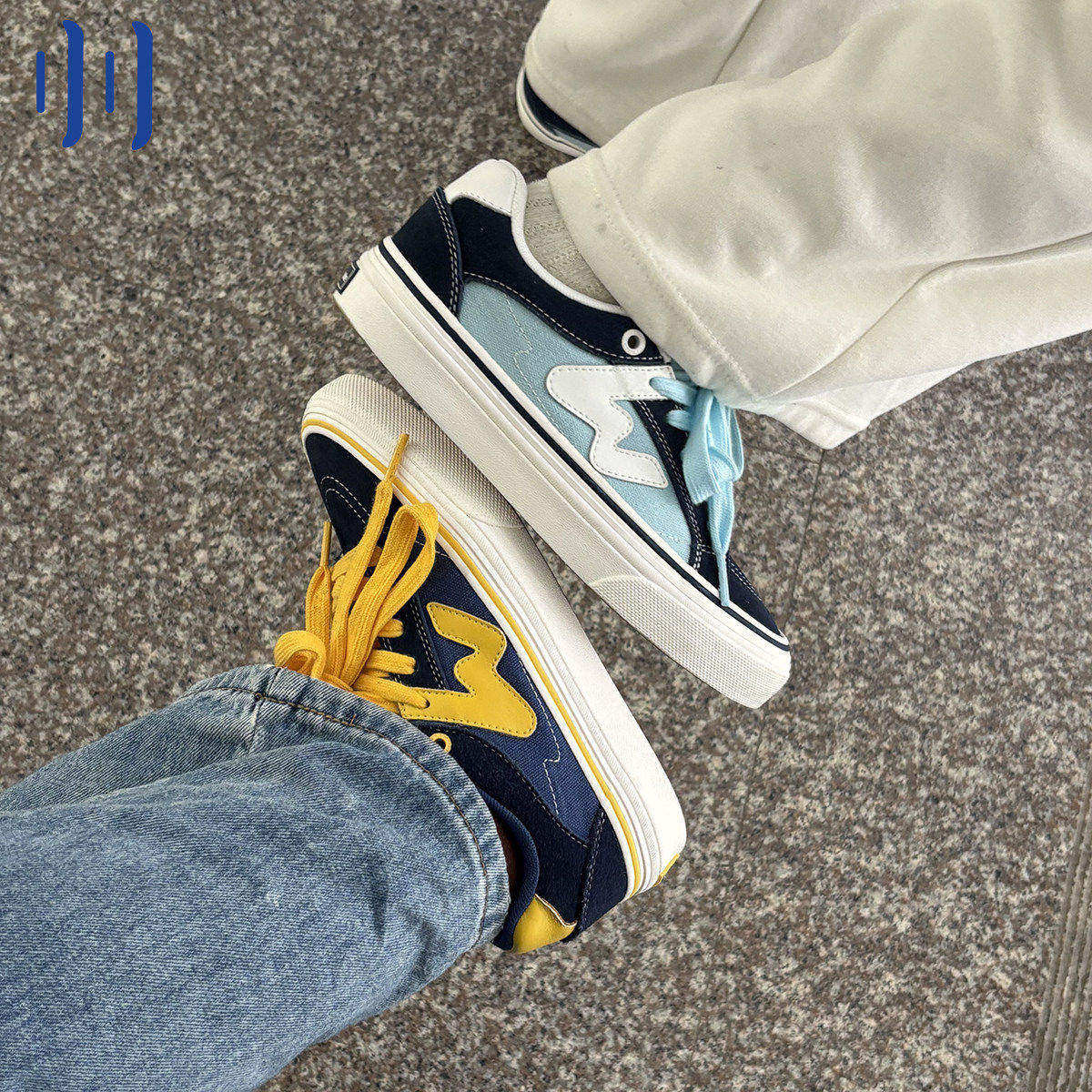 顽刻ollieskate蓝黄拼色秋季校园风W系列休闲低帮男女国潮滑板鞋