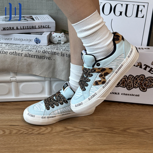 顽刻ollieskate蓝色豹纹印花冬季校园风W系列低帮男女国潮滑板鞋