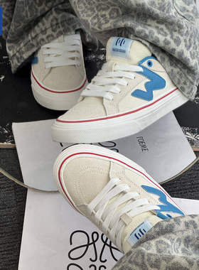 顽刻ollieskate白蓝拼色秋季校园风W系列休闲低帮男女国潮滑板鞋