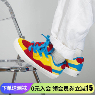 顽刻ollieskate面包鞋 翻毛皮红黄蓝复古拼色秋冬BAKE男女滑板鞋