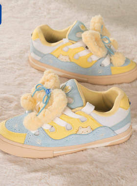 顽刻ollieskate面包鞋遇见小咪蓝黄白配色BAKE复古男女国潮滑板鞋