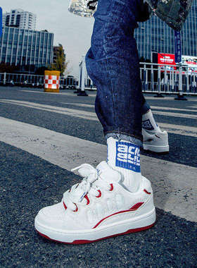 顽刻ollieskate冷粘面包鞋红白撞色拼接秋冬BAKE男女国潮滑板鞋