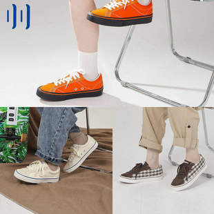 顽刻ollieskate橘色帆布翻毛皮拼接街头春夏季透气男女滑板鞋合