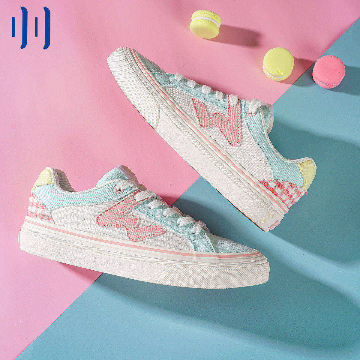 顽刻ollieskate桃汁脆脆配色春季校园风W系列帆布男女国潮滑板鞋