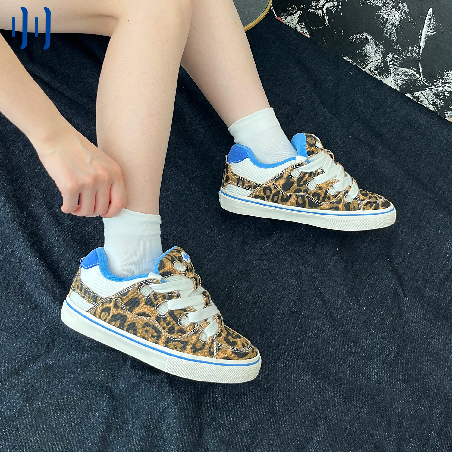 顽刻ollieskate面包鞋豹纹印花BAKE复古休闲低帮男女国潮滑板鞋