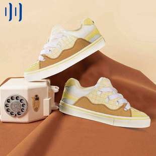 顽刻ollieskate面包鞋华夫饼黄棕米撞色拼接BAKE男女国潮滑板鞋