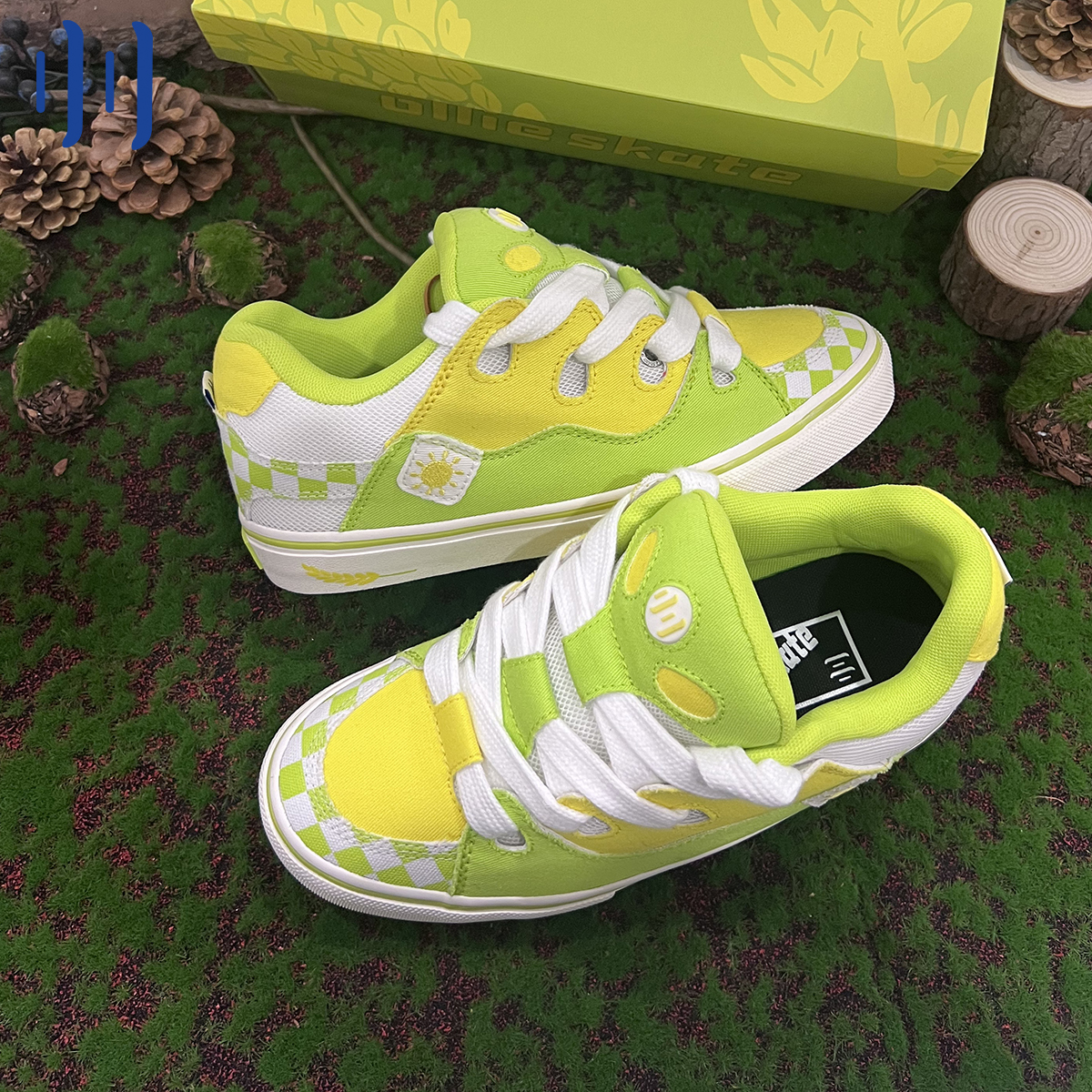 顽刻ollieskate面包鞋小太阳黄绿拼色BAKE复古休闲男女国潮滑板鞋