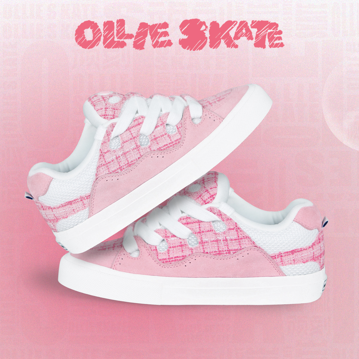 顽刻粉色小香风情侣滑板鞋