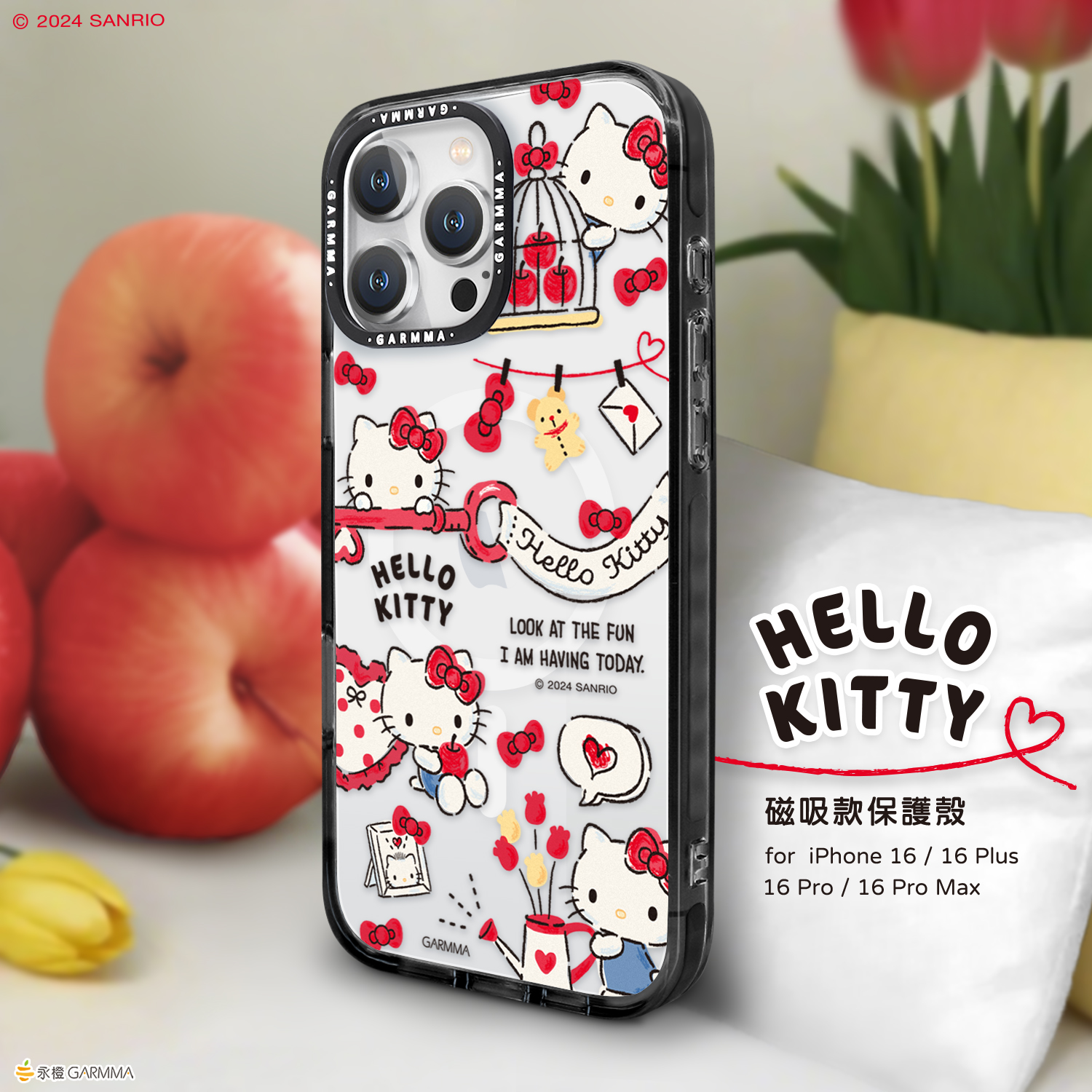 hellokitty凯蒂猫正版iPhone16promax手机壳磁吸适用苹果15pro防摔新款斜挎可背挂绳可爱16Plus轻薄气囊支架