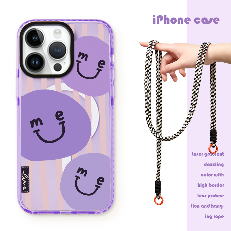 原创iPhone16ProMax手机壳适用苹果15Pro磁吸斜挎保护套14新款笑脸女士13Plus防摔16夏季透明12卡通高级紫色