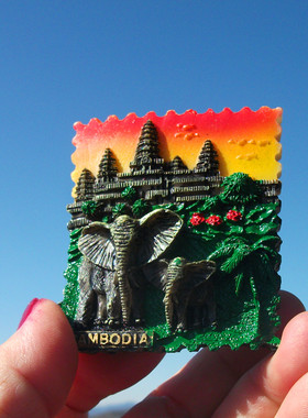 世界旅游纪念冰箱贴 柬埔寨 吴哥窟 漫步吴哥的大象母子 CAMBODIA