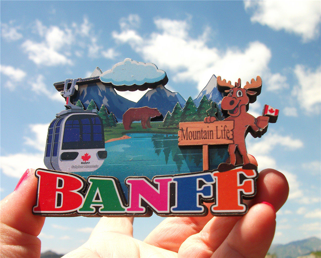 CANADIAN LOCAL FRIDGE MAGNET WOODEN BANFF BANFF STREET SIGN LAKE LOUISE HANDIFOLD LICENSE PLATE