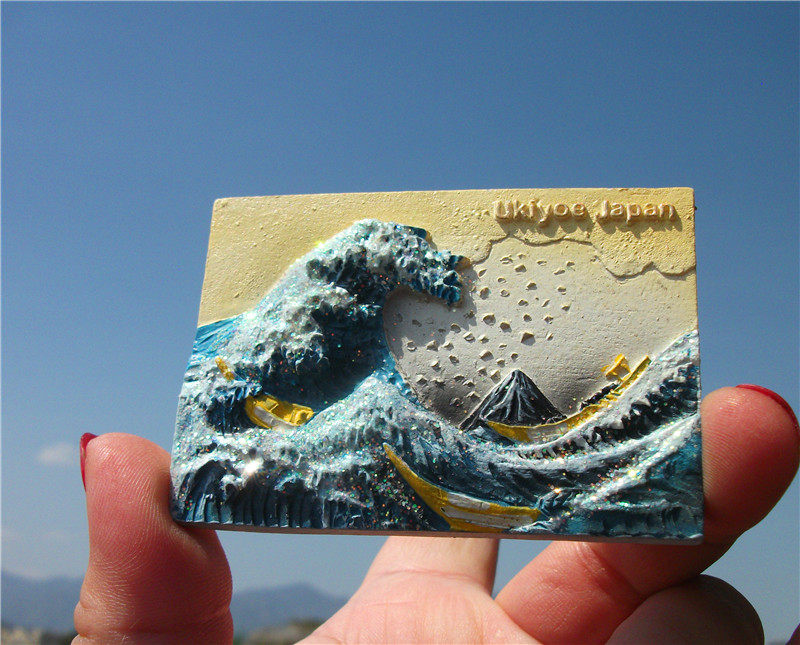 JAPANESE UKIYO-E REFRIGERATOR MAGNET THIRTY-SIX VIEWS OF MOUNT FUJI KANAGAWA SURFING PEARLESCENT