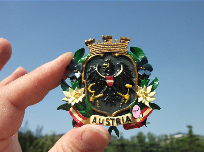 奥地利当地冰箱贴  奥地利国徽 国花雪绒花 经典雅致 纪念品