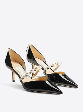 32码45法式珍珠中空高跟鞋2025新款一字带浅口尖头细跟气质单鞋女