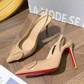 不累脚性感御姐V扣包头凉鞋 2026新款 女裸色秋冬季 红底尖头高跟鞋