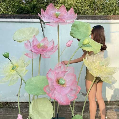大型真丝荷花仿真花拍照打卡