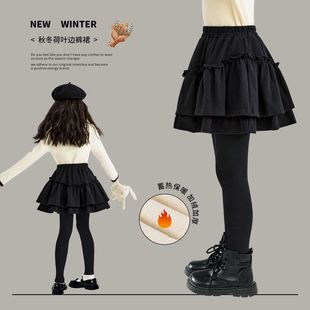 儿童裙裤女童冬季半身裙假两件打底裤女大童冬装加绒裤裙裤子短裙