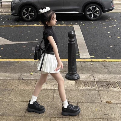 童装女童春秋白色防走光百褶半身裙裙裤女孩半裙高腰皮带儿童短裙