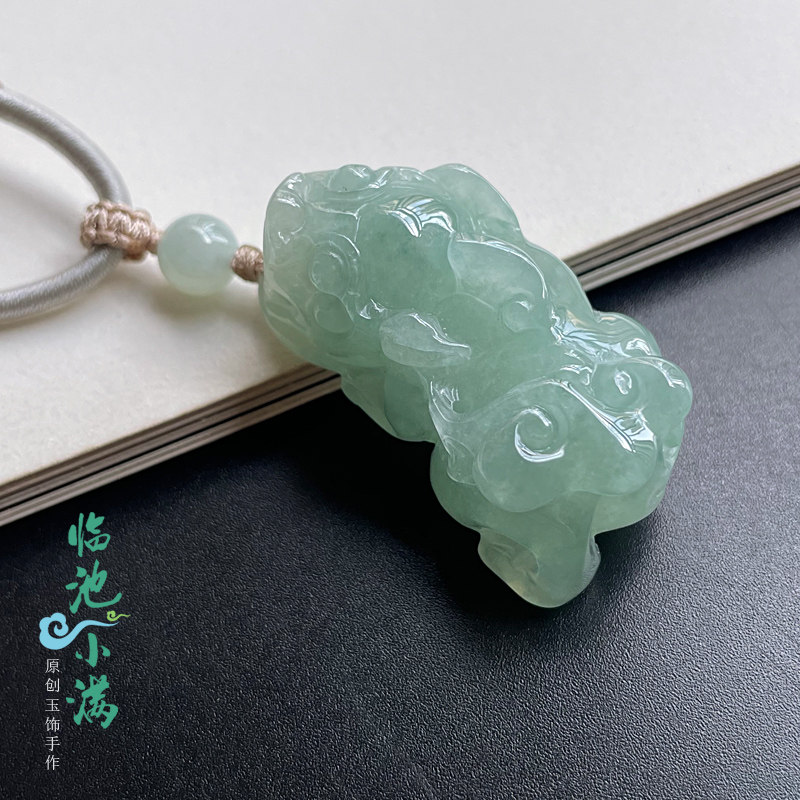 天然翡翠冰糯种油青绿招财貔貅玉吊坠缅甸玉A货挂件正品