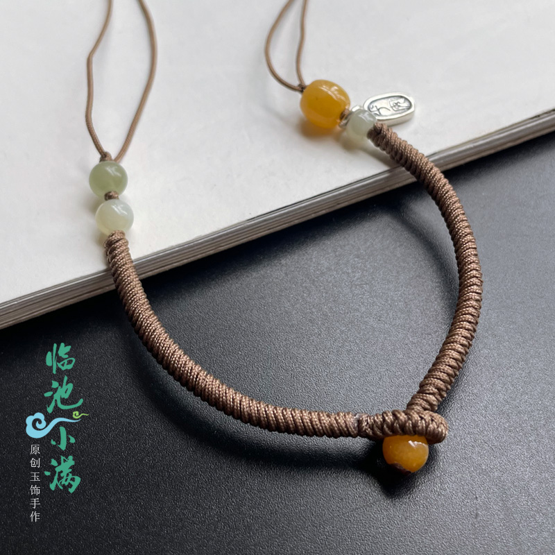 原创手工编织玉线半成品手绳金刚结绑平安扣玉器黄金朱砂DIY手链