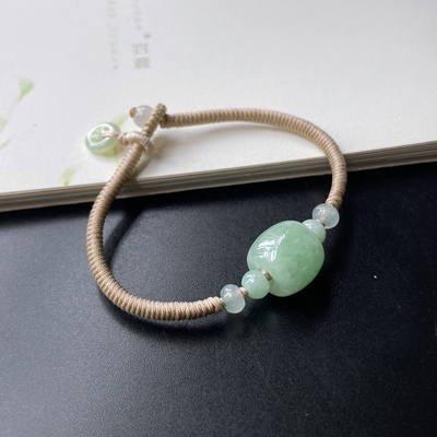 天然翡翠果绿路路通手绳平安好运转运珠手链