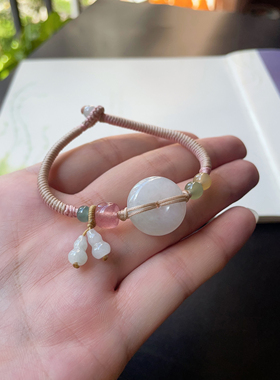 原创设计翡翠平安扣玉饰手绳女款夏日小清新精致手链