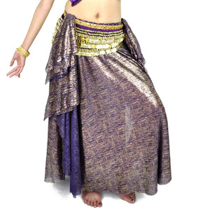 肚皮舞裙子练习服装套装印度舞蹈演出双开叉新款长裙  烫金耳朵裙