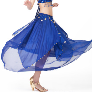 肚皮舞裙子服装套装练习裙演出服表演长裙自带腰链 吊币长纱裙