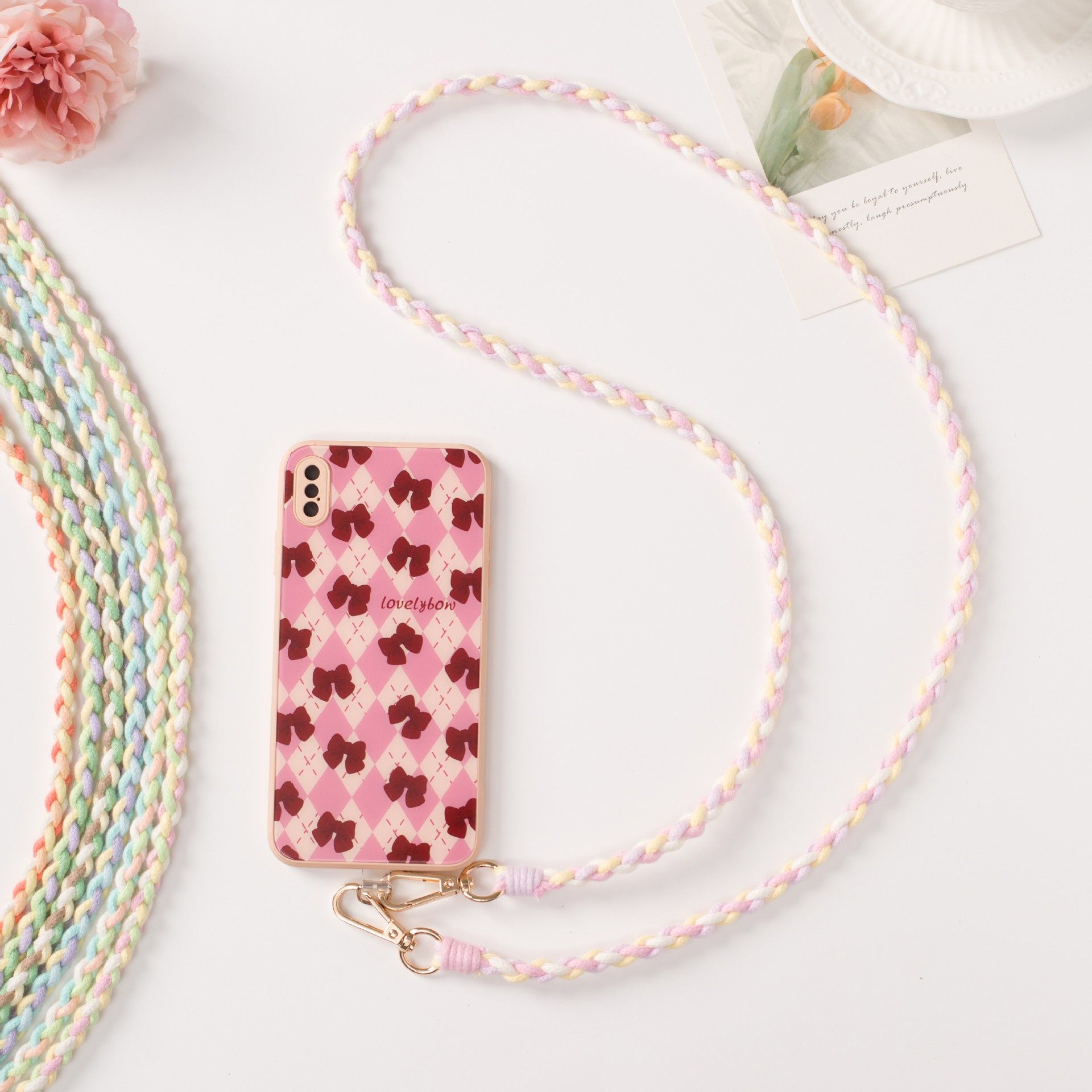 小红书新款简约撞色编织手机挂绳夏日小清新甜美手机斜挎背带绳