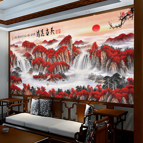 鸿运当头客厅背景墙自粘壁画贴纸