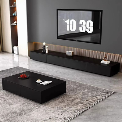 实木电视柜茶几组合现代简约客厅家用轻奢高级感黑U色落地电视机.