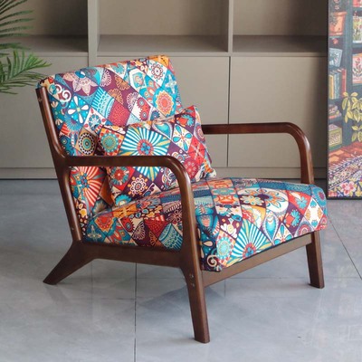 实木沙发椅单双民宿卧室阳台休闲