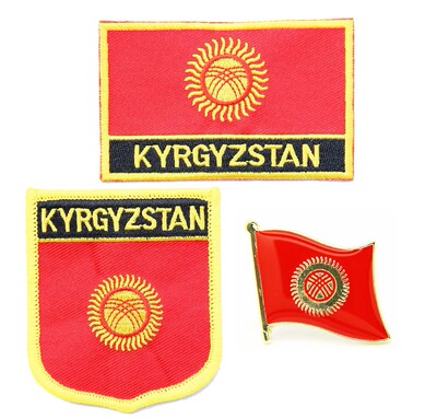 吉尔吉斯斯坦国旗布贴刺绣徽章
