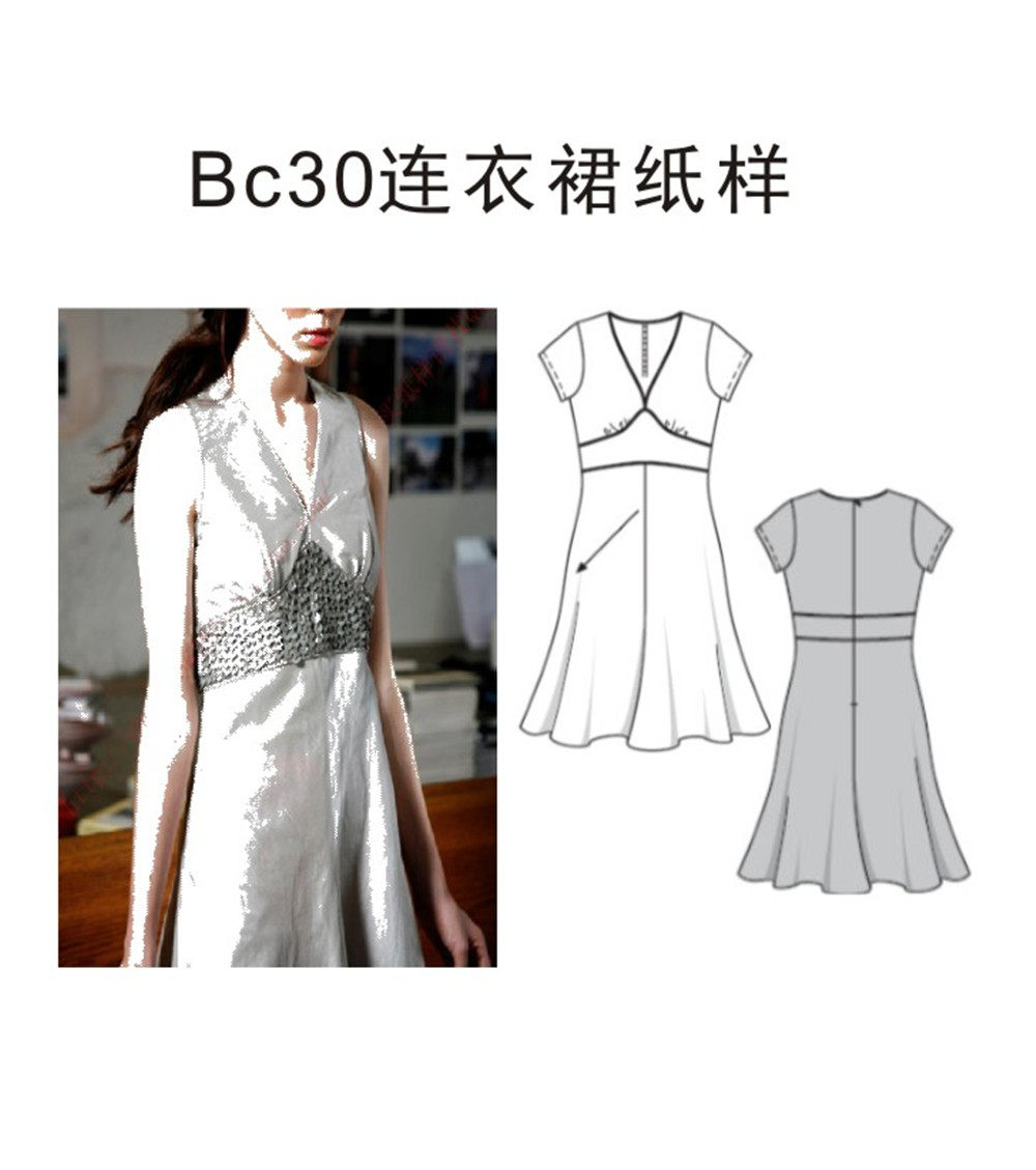 版型图纸 旗袍 连衣 裙 纸样 夏季 短袖 女 服装 原型 打版 模板