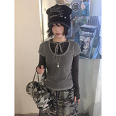 波点网纱设计感叠穿两件套修身 y2k轻亚比长袖 T恤女早春季 显瘦上衣