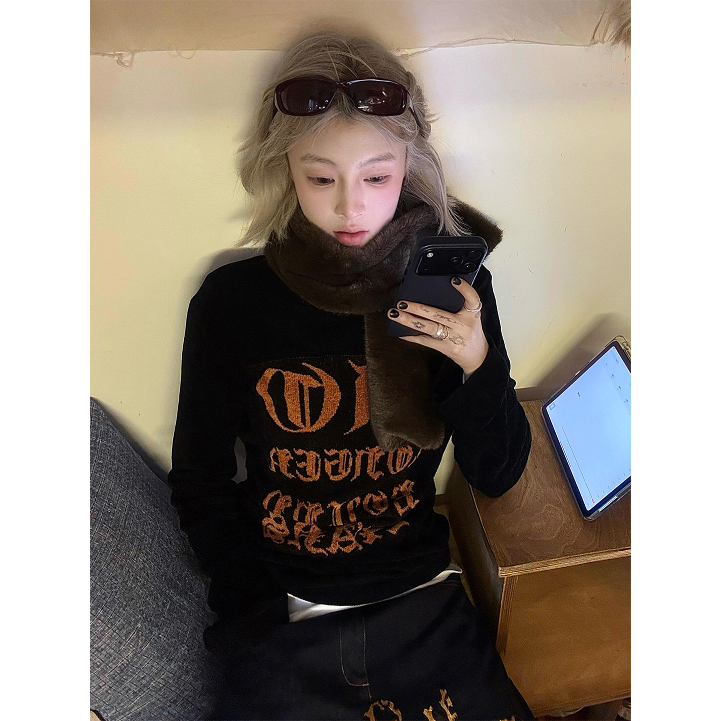 【赠运费险】美式辣妹黑色针织衫