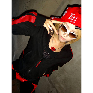 亚文化夹克外套女秋冬季 视觉系上衣y2k 刺绣条纹拼接立领卫衣修身