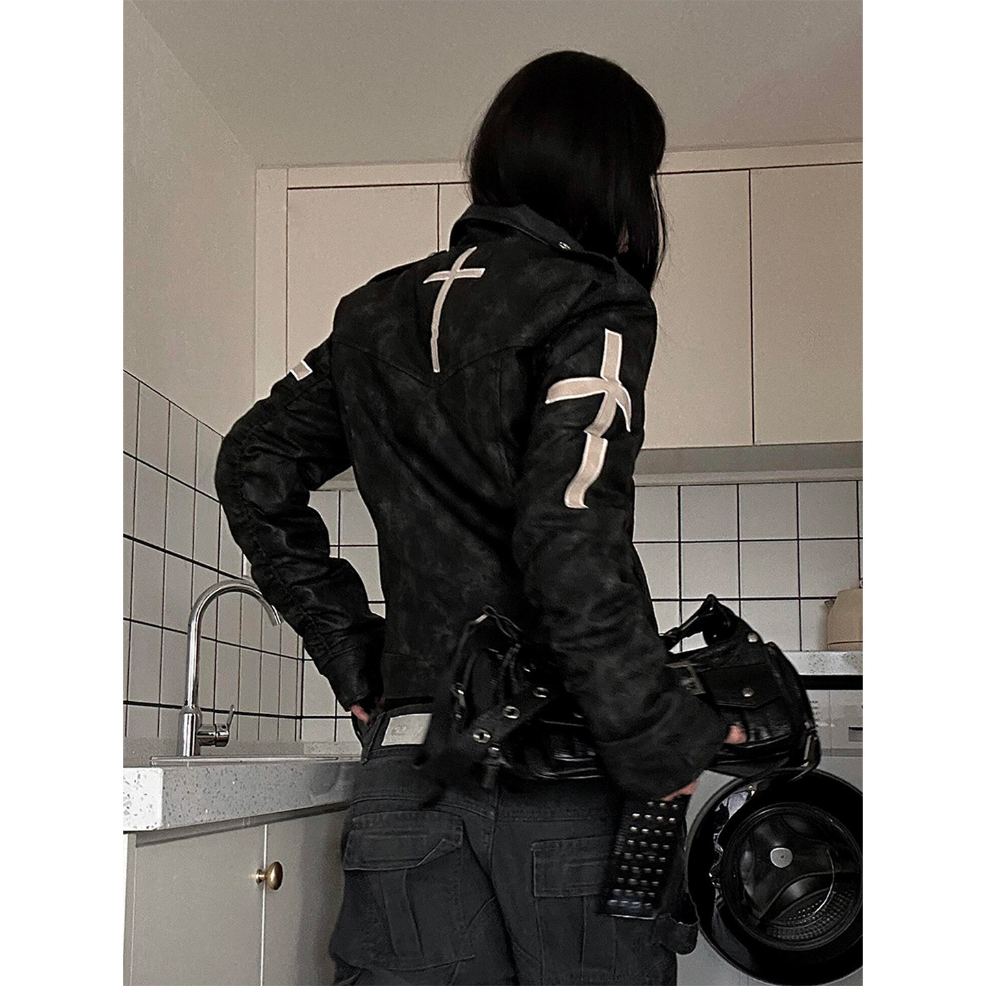 街头风修身外套女冬季十字架宫廷风显瘦皮衣vintage视觉系上衣y2k,女装/女士精品,短外套,淘宝优惠券,粉丝福利购,淘宝优惠卷