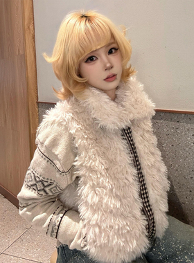 高级感毛毛外套女秋冬vintage复古双面穿羊羔绒马甲叠穿拉链背心