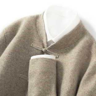 中国风盘扣男士100%纯羊毛秋冬新年红加厚立领新中式羊绒针织外套