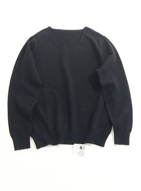 AAL30 日单外贸秋冬款黑色简约百搭V领套头长袖针织衫 女款有大码