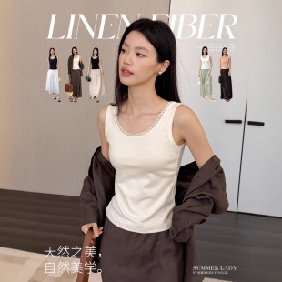 TNNTHOME31035 背心小花边弹力内搭吊带打底女外穿 棉亚麻春夏薄款