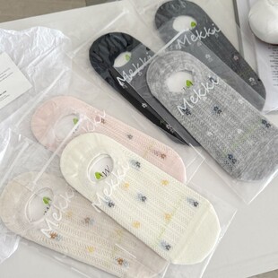 4双包邮 MEKKI夏季薄船袜碎花浅口隐形袜ins风防滑不掉跟透气女款