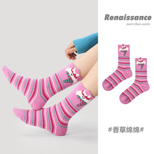 文艺复兴Renaissance袜子女秋冬季加绒加厚条纹ins潮仿貂绒中筒袜