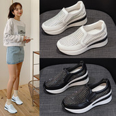 轻便旅游鞋 水钻坡跟休闲鞋 乐福鞋 7CM厚底休闲单鞋 女2025春季 新款