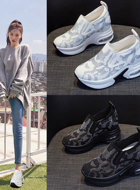 外贸鞋女鞋25春新款休闲内增高9CM小白鞋水钻厚底运动气垫鞋大码